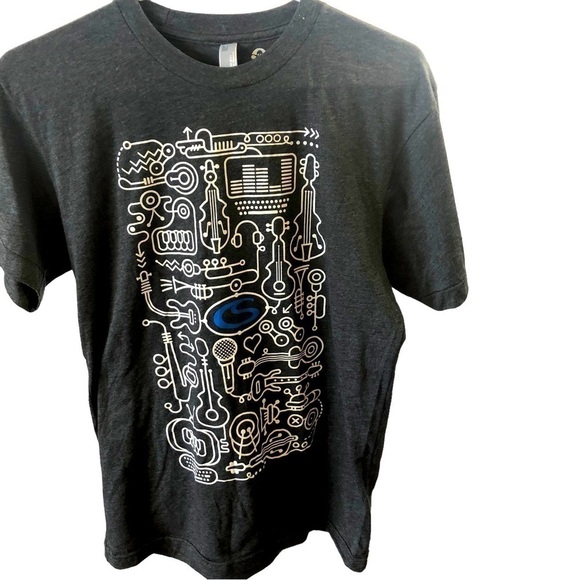 NEW Custom Ink Tee Women S Charcoal with Graphics Musical Instruments - Picture 1 of 9